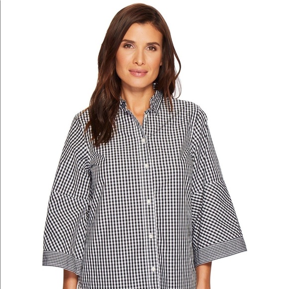 Ralph Lauren Black & White Gingham Bell Sleeve Top - Picture 6 of 10